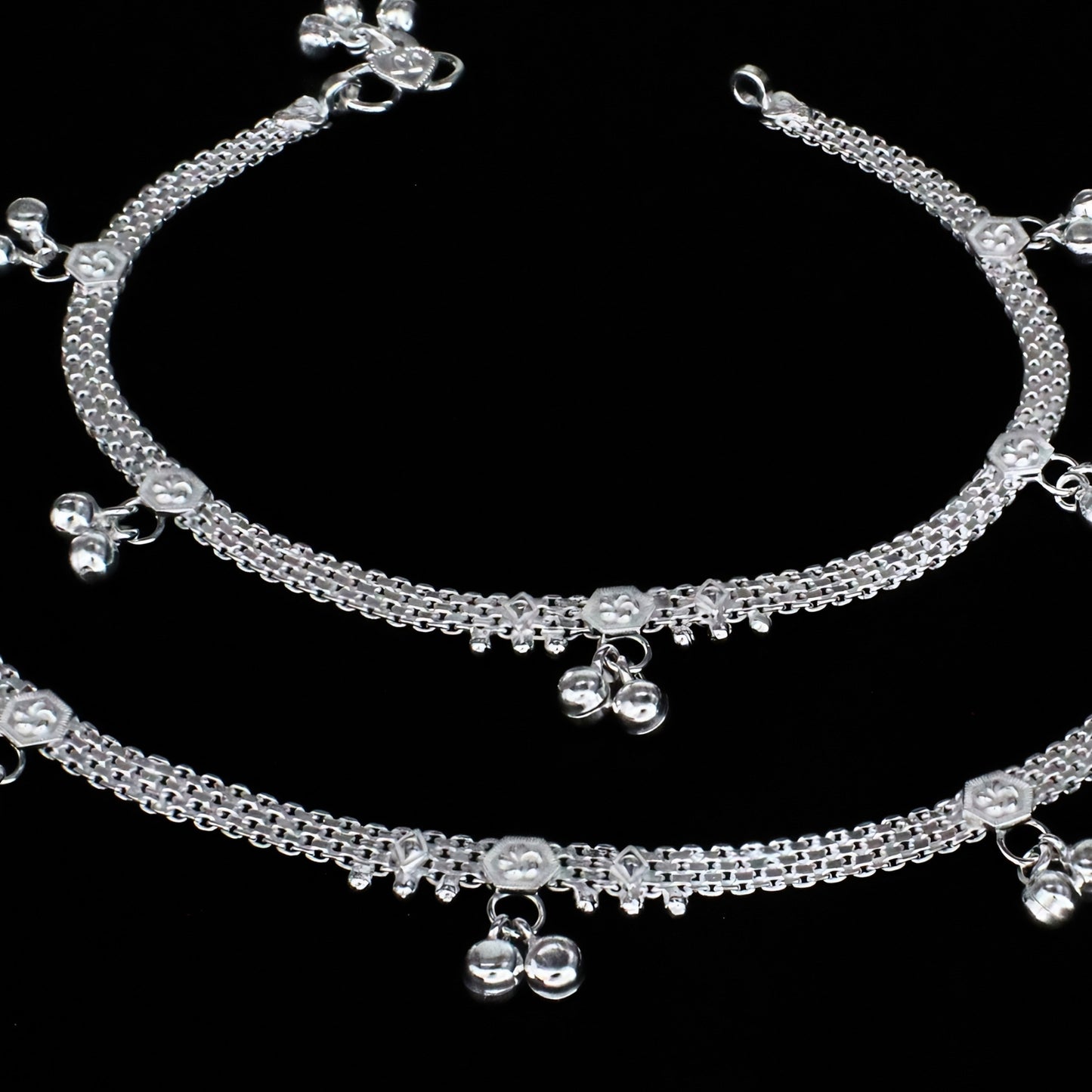 Party wear Real Silver Jhanjhar Anklet for Women - Pair 10.3"