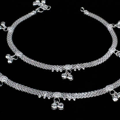 Party wear Real Silver Jhanjhar Anklet for Women - Pair 10.3"