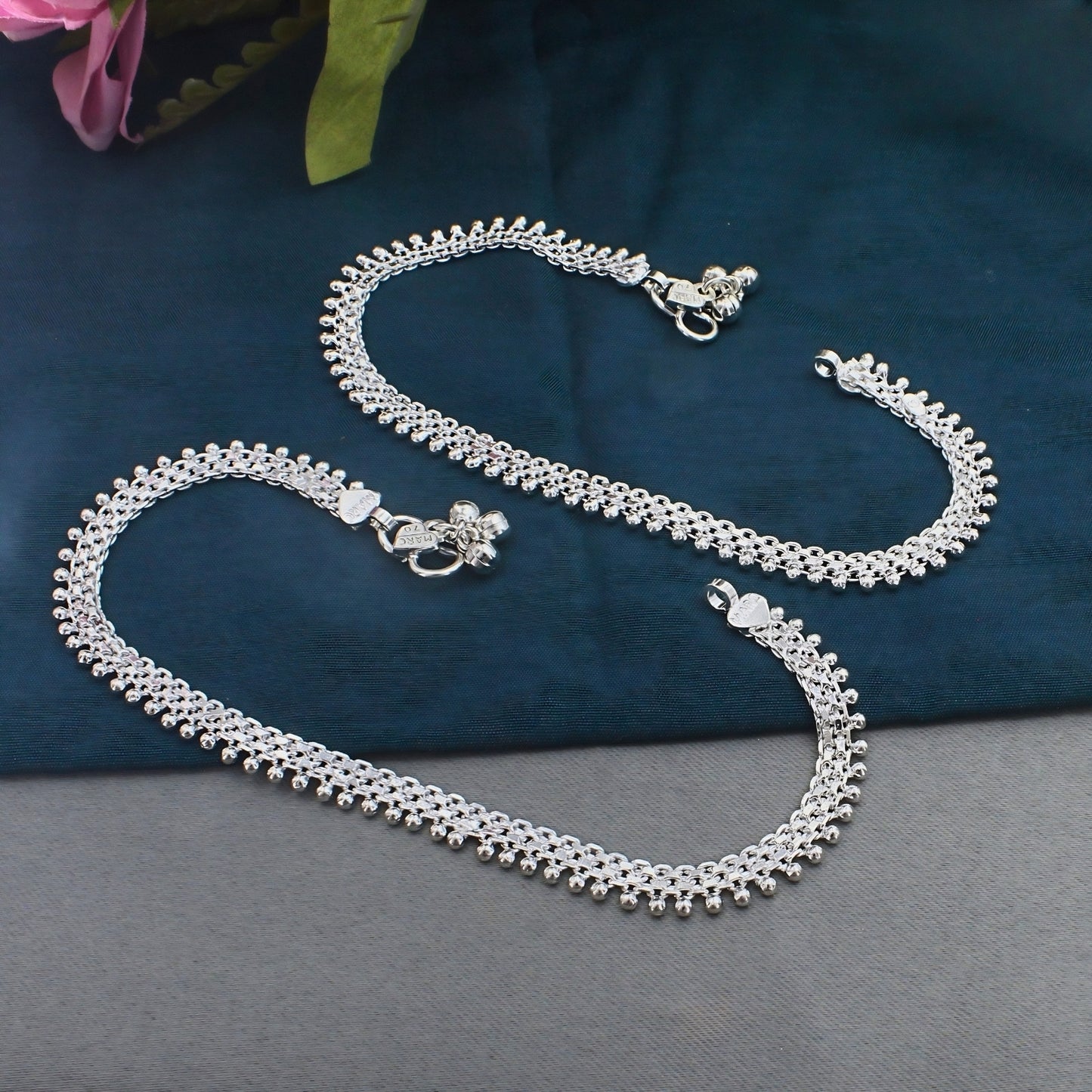 Premium Real Silver Payal Anklet for Women Pair 10.3"