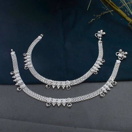 Real Silver Payal Anklet - Royal Look for women Pair 10.3"