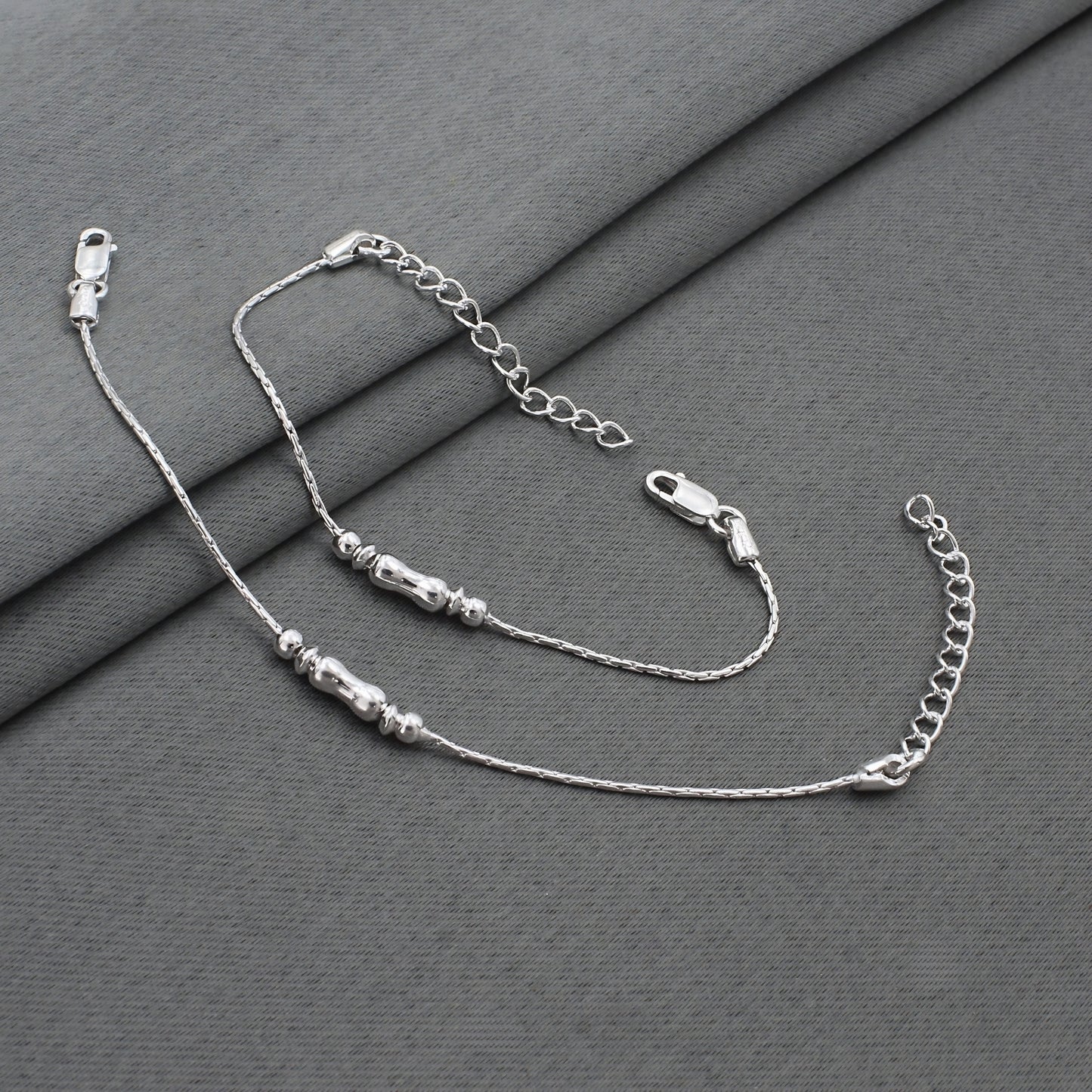 Real Silver Dual Bead Adjustable Kids Anklet Payal Baby Foot bracelet Pair - 6"