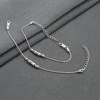 Real Silver Dual Bead Adjustable Kids Anklet Payal Baby Foot bracelet Pair - 6"