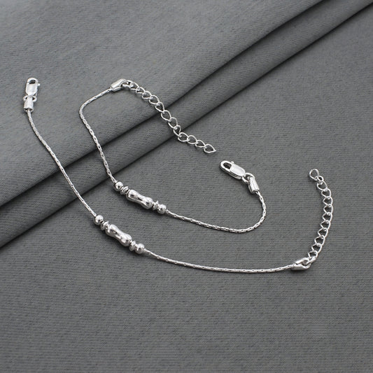 Real Silver Dual Bead Adjustable Kids Anklet Payal Baby Foot bracelet Pair - 6"