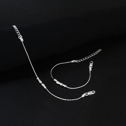 Real Silver Dual Bead Adjustable Kids Anklet Payal Baby Foot bracelet Pair - 6"