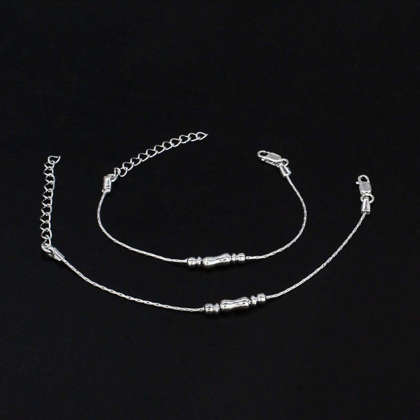 Real Silver Dual Bead Adjustable Kids Anklet Payal Baby Foot bracelet Pair - 6"