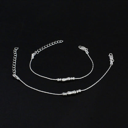 Real Silver Dual Bead Adjustable Kids Anklet Payal Baby Foot bracelet Pair - 6"