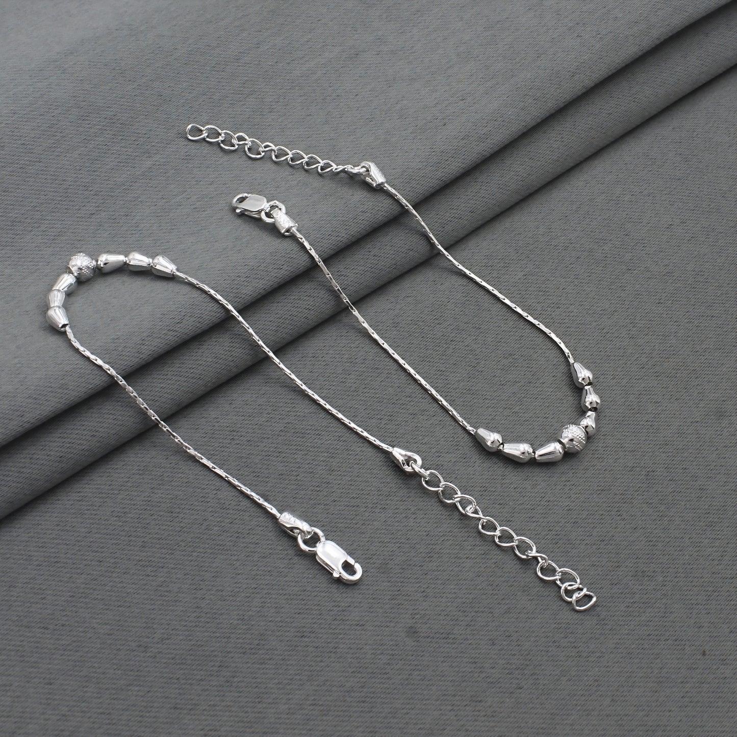 Real Silver Beaded Chain Kids Anklet Payal – Baby Foot Bracelet Pair