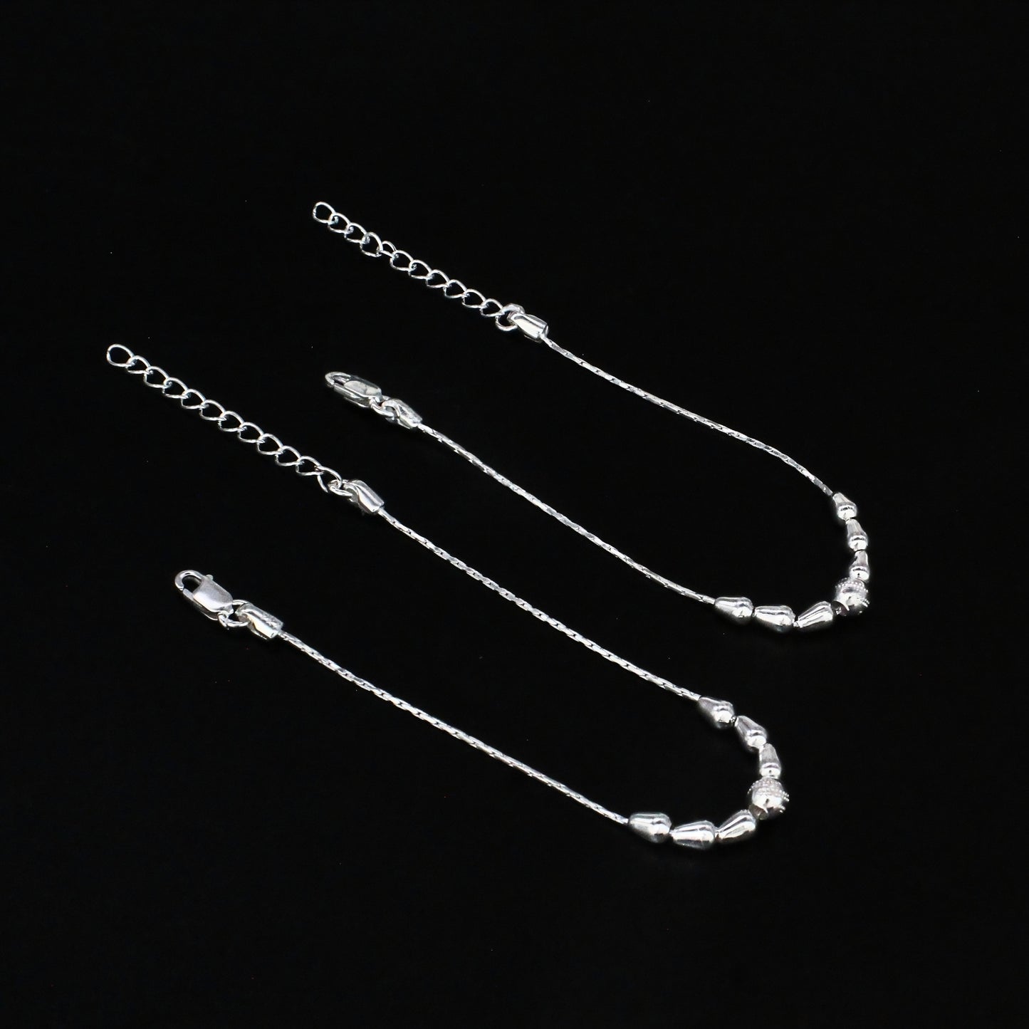 Real Silver Beaded Chain Kids Anklet Payal – Baby Foot Bracelet Pair