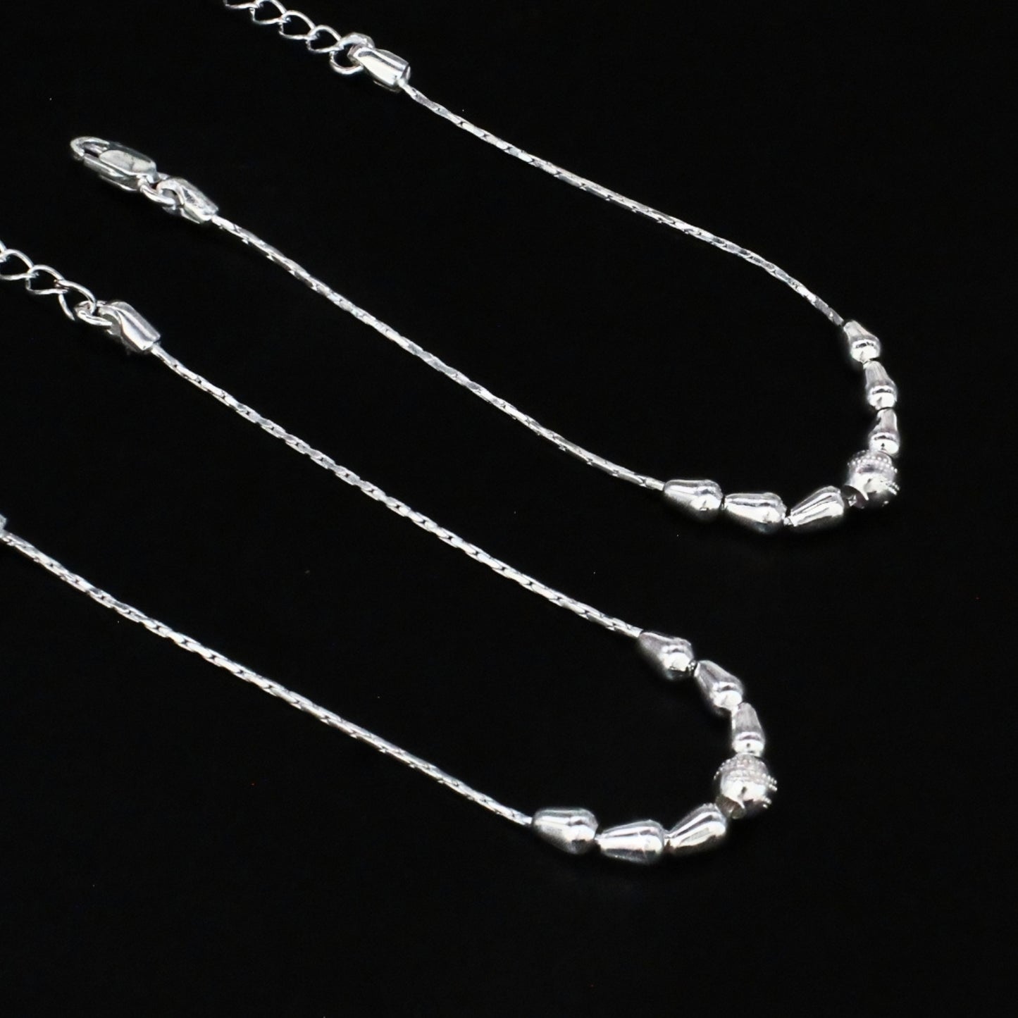 Real Silver Beaded Chain Kids Anklet Payal – Baby Foot Bracelet Pair
