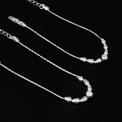 Real Silver Beaded Chain Kids Anklet Payal – Baby Foot Bracelet Pair