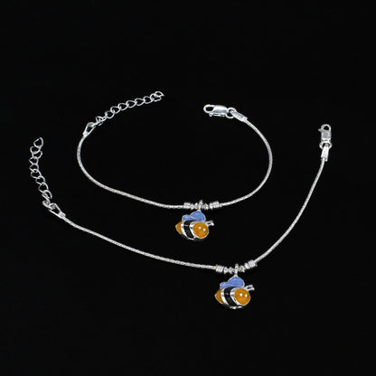 Real Silver Yellow Bee Charm Anklet for Kids