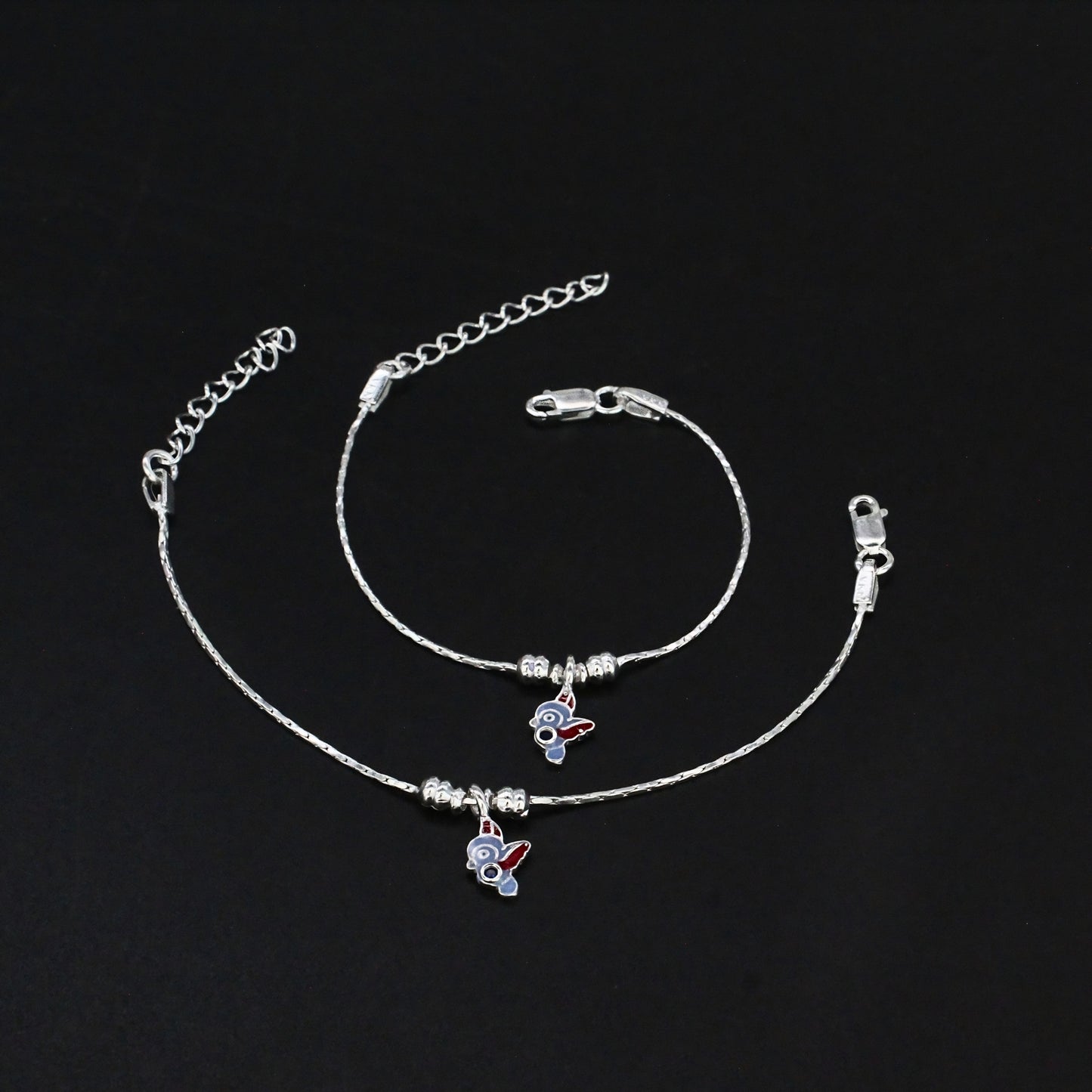Real Silver Open-Wing Bird Anklet Payal for Kids