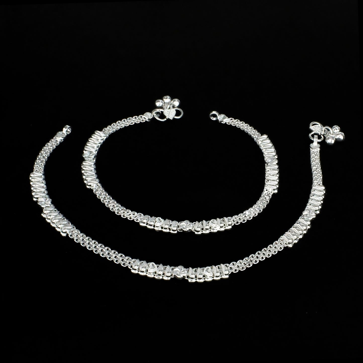 Real Silver Leaf and Flower design Pajeb Women Anklet Pair 10.3"