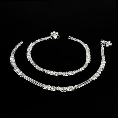 Real Silver Leaf and Flower design Pajeb Women Anklet Pair 10.3"