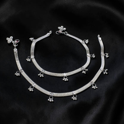 Beautiful Real Silver Foot Jewelry Anklet Payal for Women - 10.3"