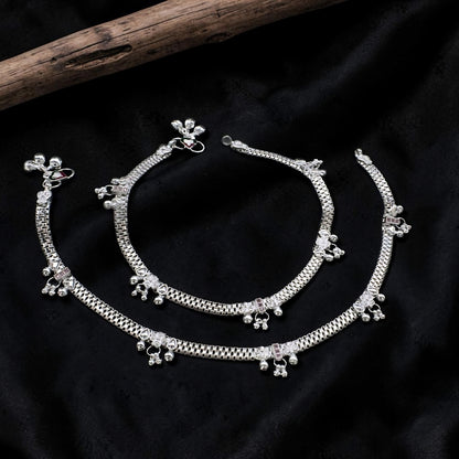 Party Style Real Silver Jhanjhar Anklet with Graceful Look 10.3"