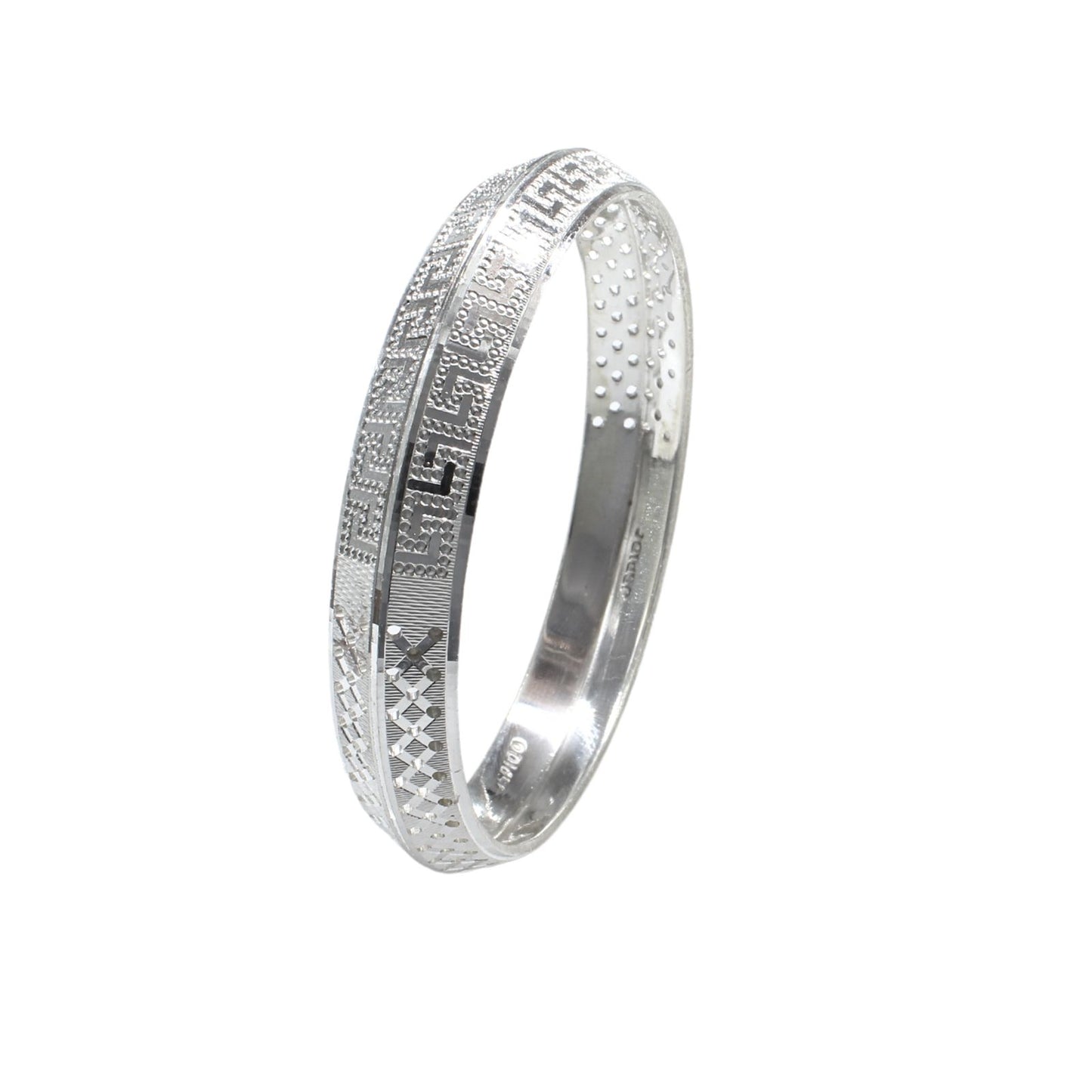 Real Silver Men's Bangle with a unique pattern engraved on it