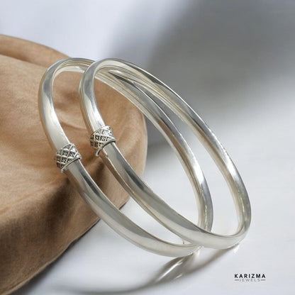 Boho Style Real Sterling Silver Women Oxidized Hollow Bangles Pair