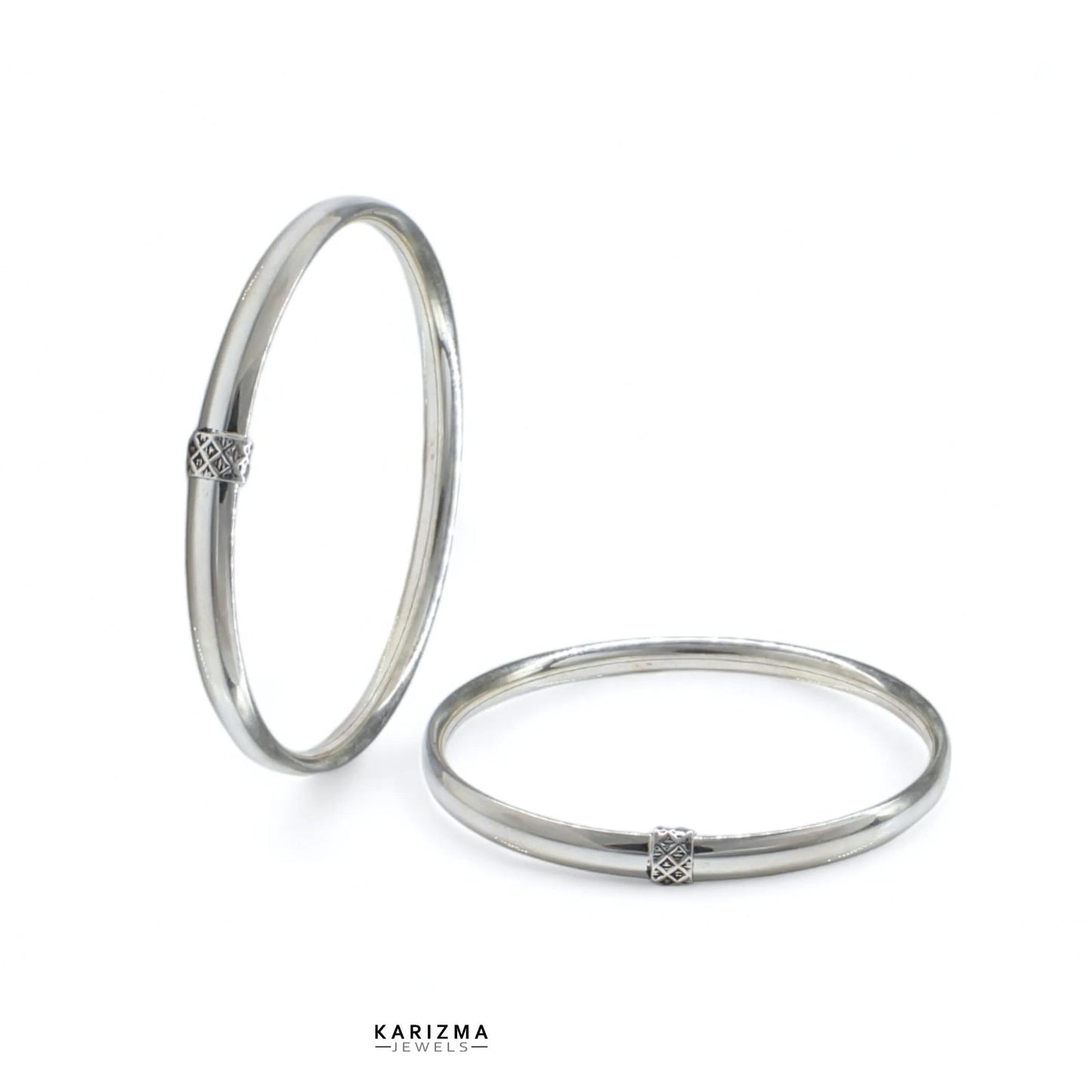 Boho Style Real Sterling Silver Women Oxidized Hollow Bangles Pair