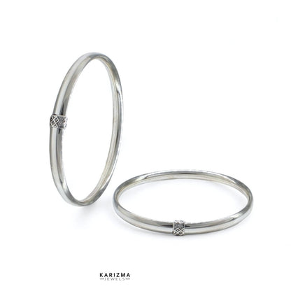 Boho Style Real Sterling Silver Women Oxidized Hollow Bangles Pair