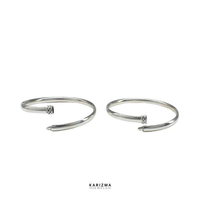 Boho Style Real Sterling Silver Women Oxidized Hollow Bangles Pair