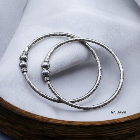 Indian Hollow Real 925 Silver Oxidized Openable Bangle Bracelet Pair - 5.9 CM