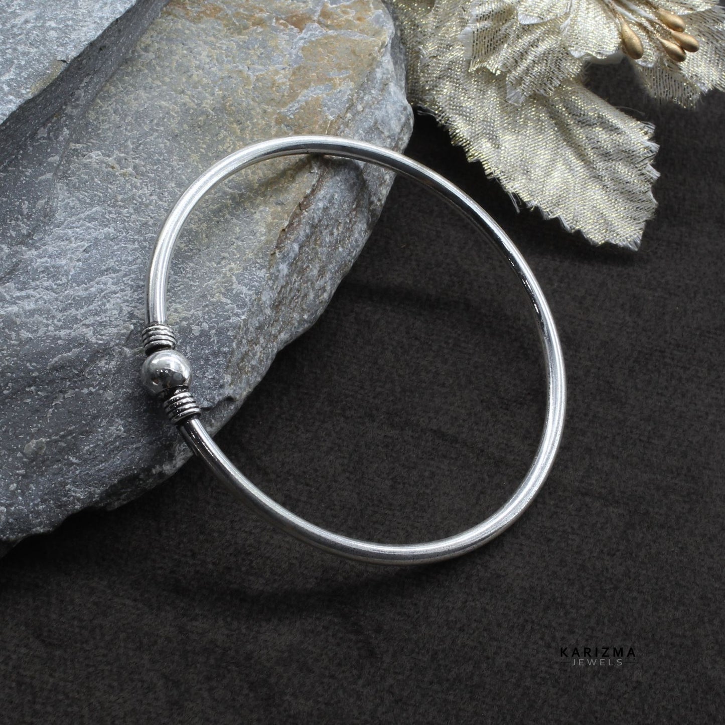 Indian Hollow Real Silver Oxidized Women Openable Single Bangle Bracelet - 5.9 CM