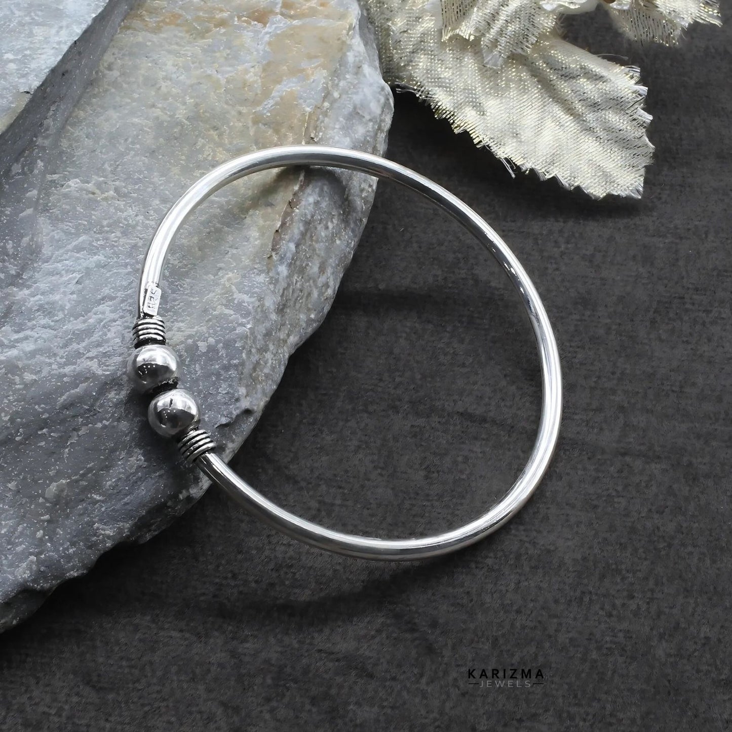 Indian Hollow Real Silver Oxidized Women Openable Single Bangle Bracelet - 5.7 CM