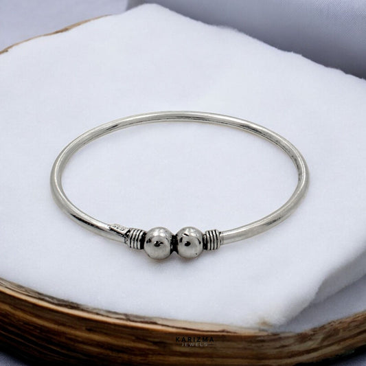 Indian Hollow Real Silver Oxidized Women Openable Single Bangle Bracelet - 5.7 CM