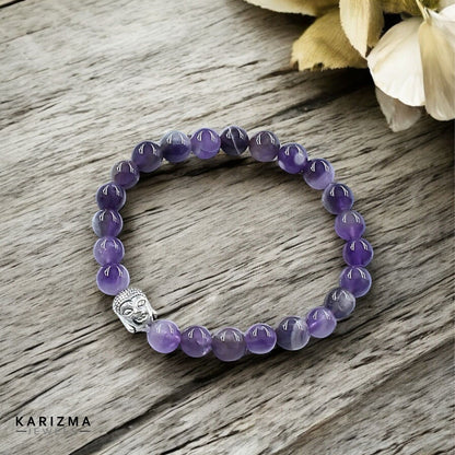 Natural Purple Amethyst stones With Buddha Face Reiki Healing Meditation and Protections Crystal Beads Bracelet