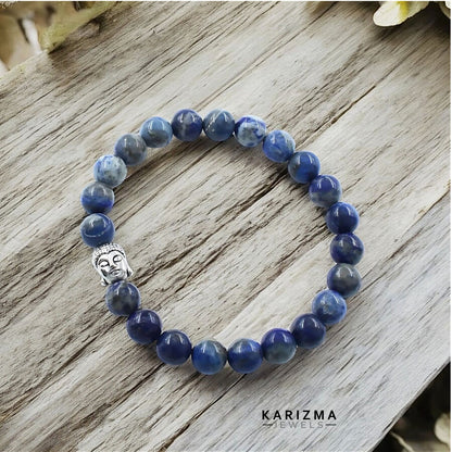 Natural Lapis stones With Buddha Face Reiki Healing Meditation and Protections Crysta Beads Wrist Bracelet