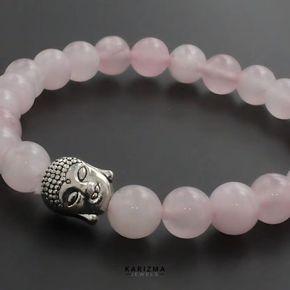 Rose Quartz Gemstone Buddha Face Reiki Healing Meditation and Protections Crysta Beads Bracelet