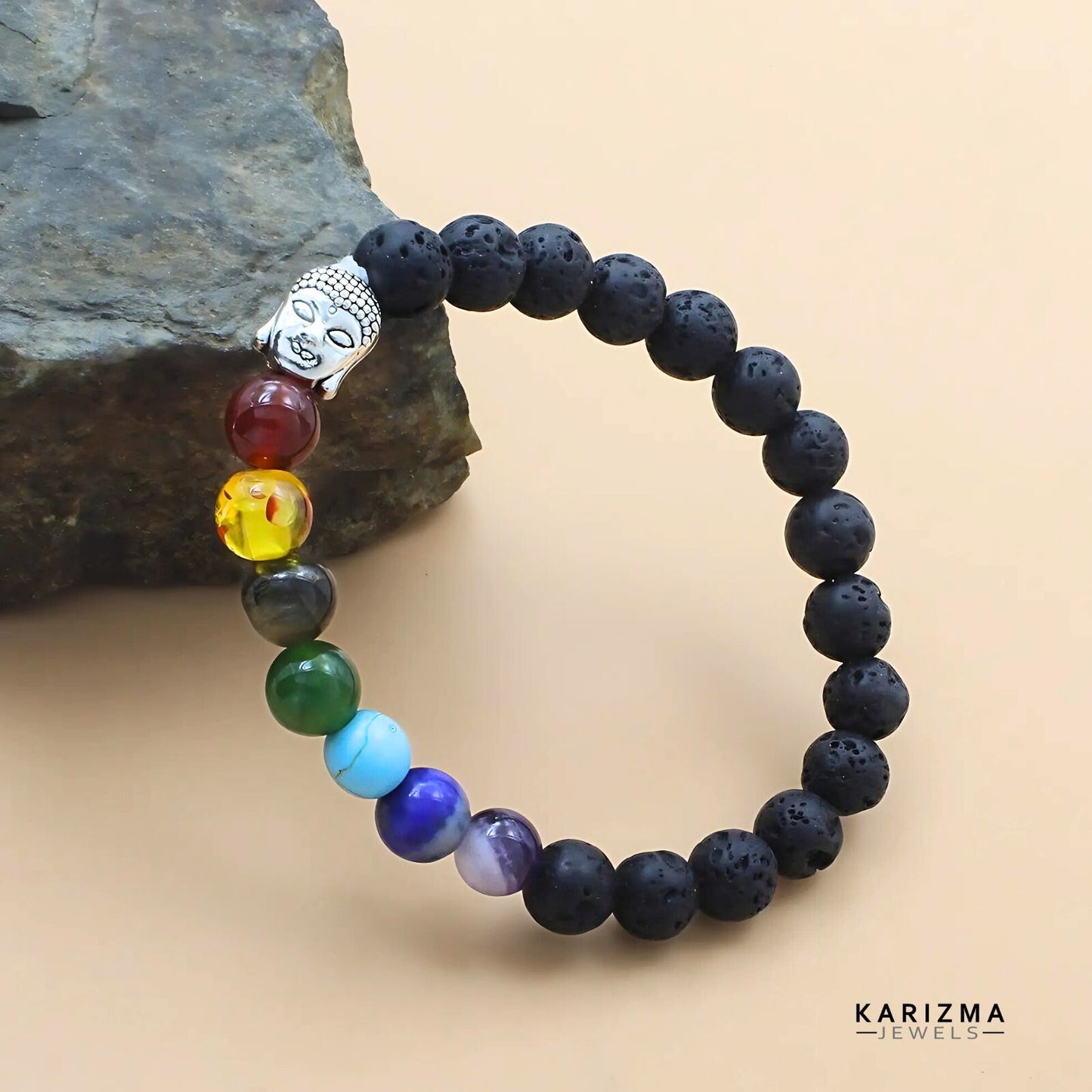 7 Chakra Lava Rock Beads Black Stones Reiki Healing Buddha Bracelet for Men and Women