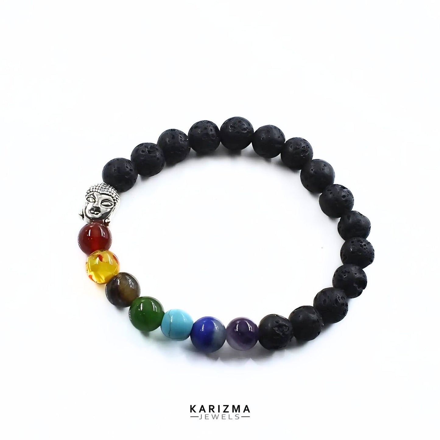 7 Chakra Lava Rock Beads Black Stones Reiki Healing Buddha Bracelet for Men and Women