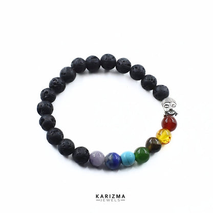 7 Chakra Lava Rock Beads Black Stones Reiki Healing Buddha Bracelet for Men and Women