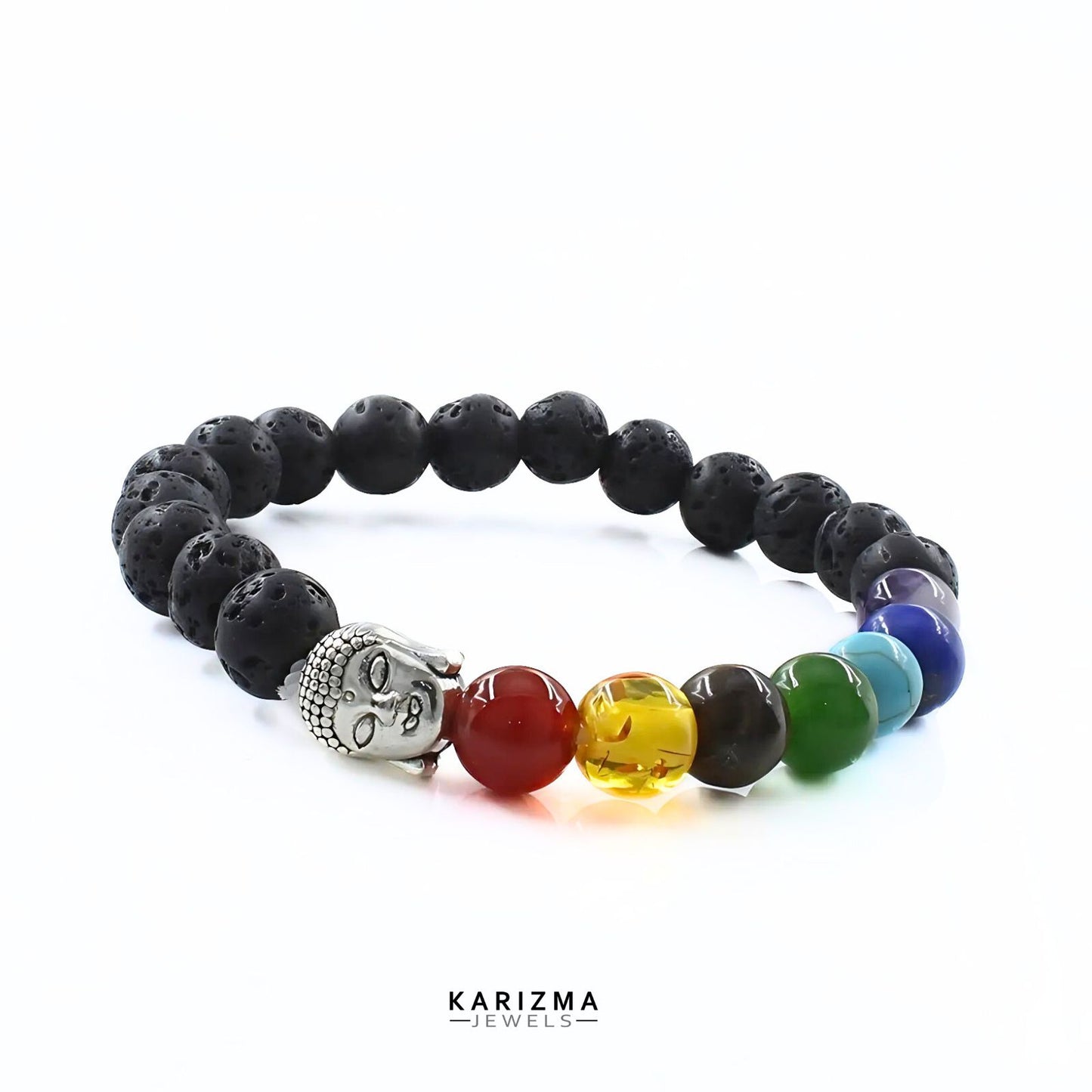 7 Chakra Lava Rock Beads Black Stones Reiki Healing Buddha Bracelet for Men and Women