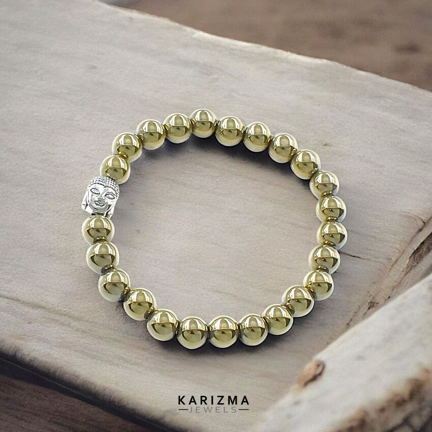 Natural Golden Pyrite Stones Beads Reiki Healing Buddha face Bracelet