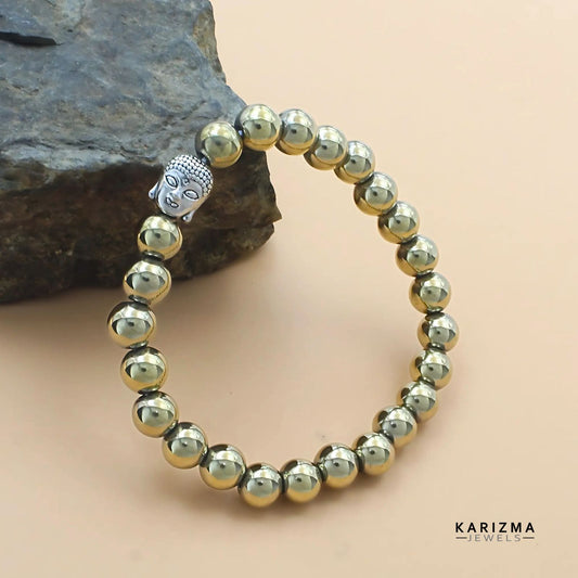 Natural Golden Pyrite Stones Beads Reiki Healing Buddha face Bracelet