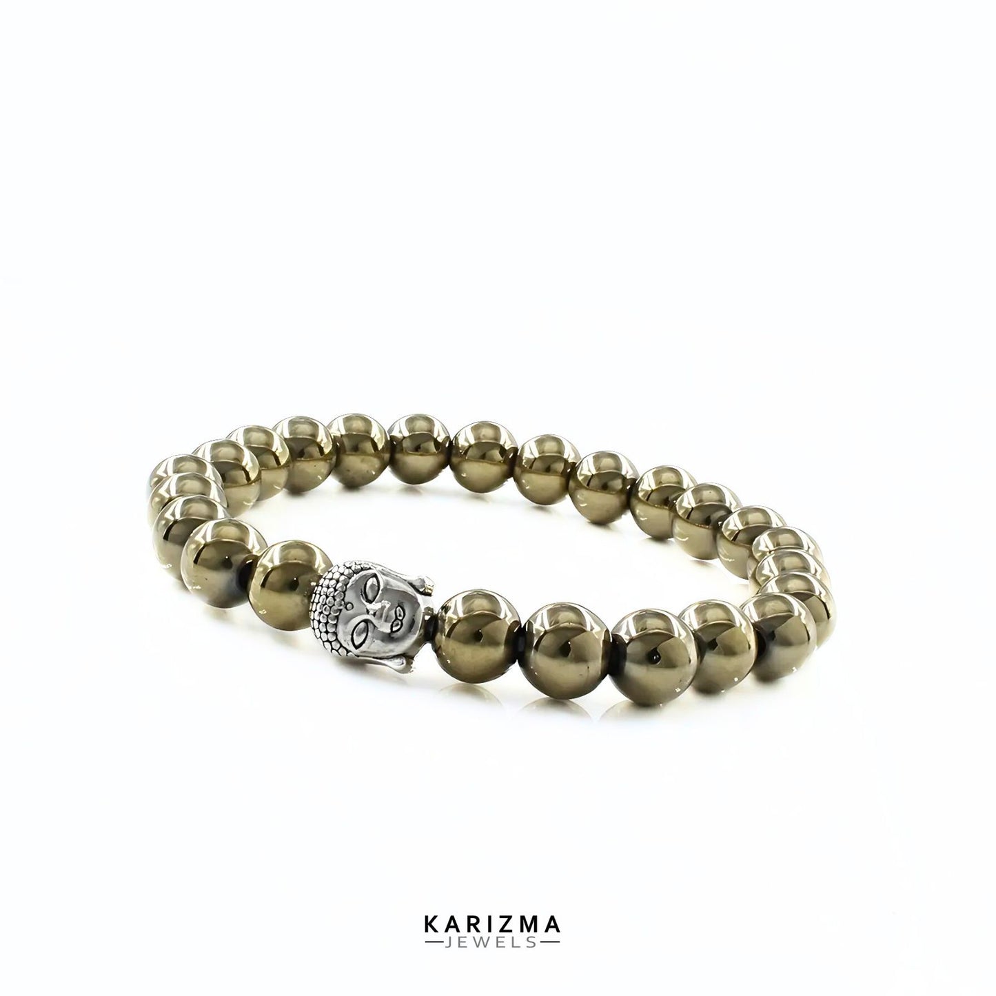 Natural Golden Pyrite Stones Beads Reiki Healing Buddha face Bracelet