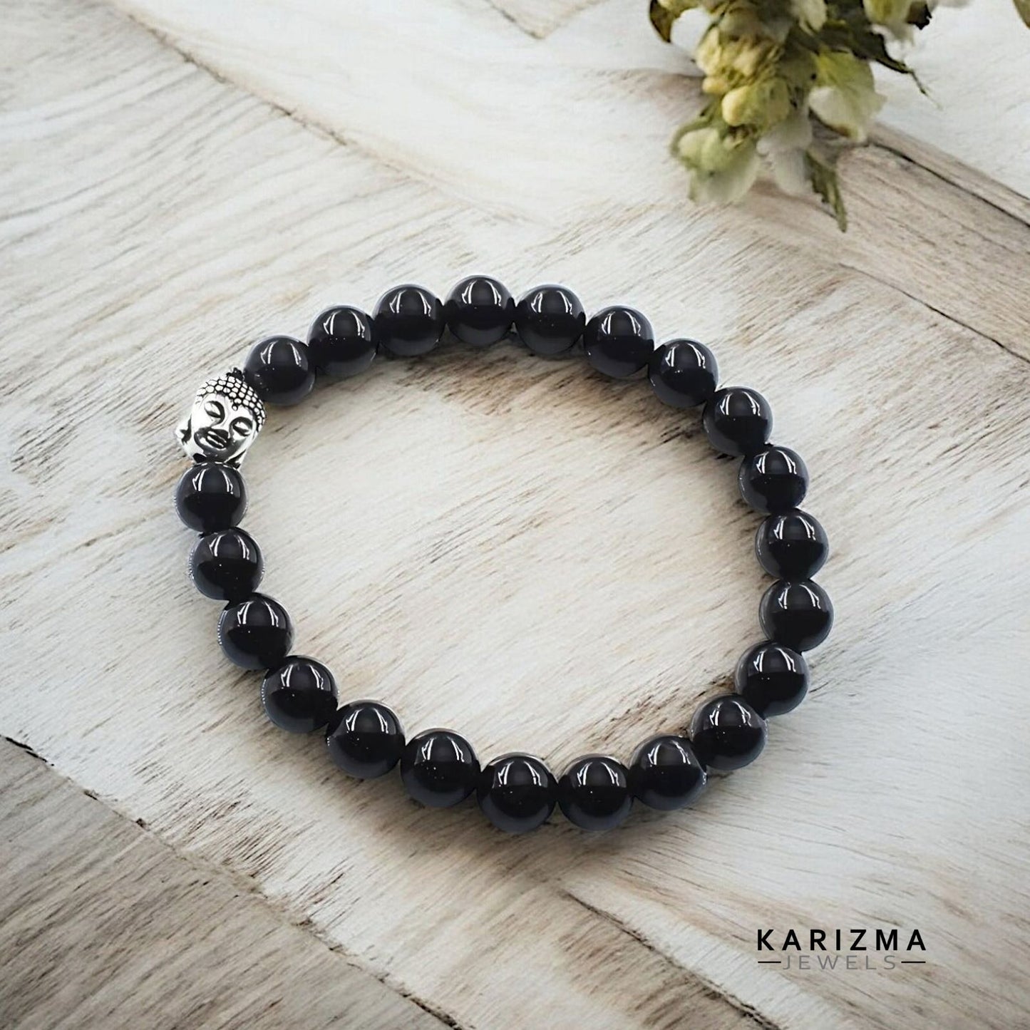 Natural Black Tourmaline Stones Reiki Healing Buddha face Bracelet for Men and Women