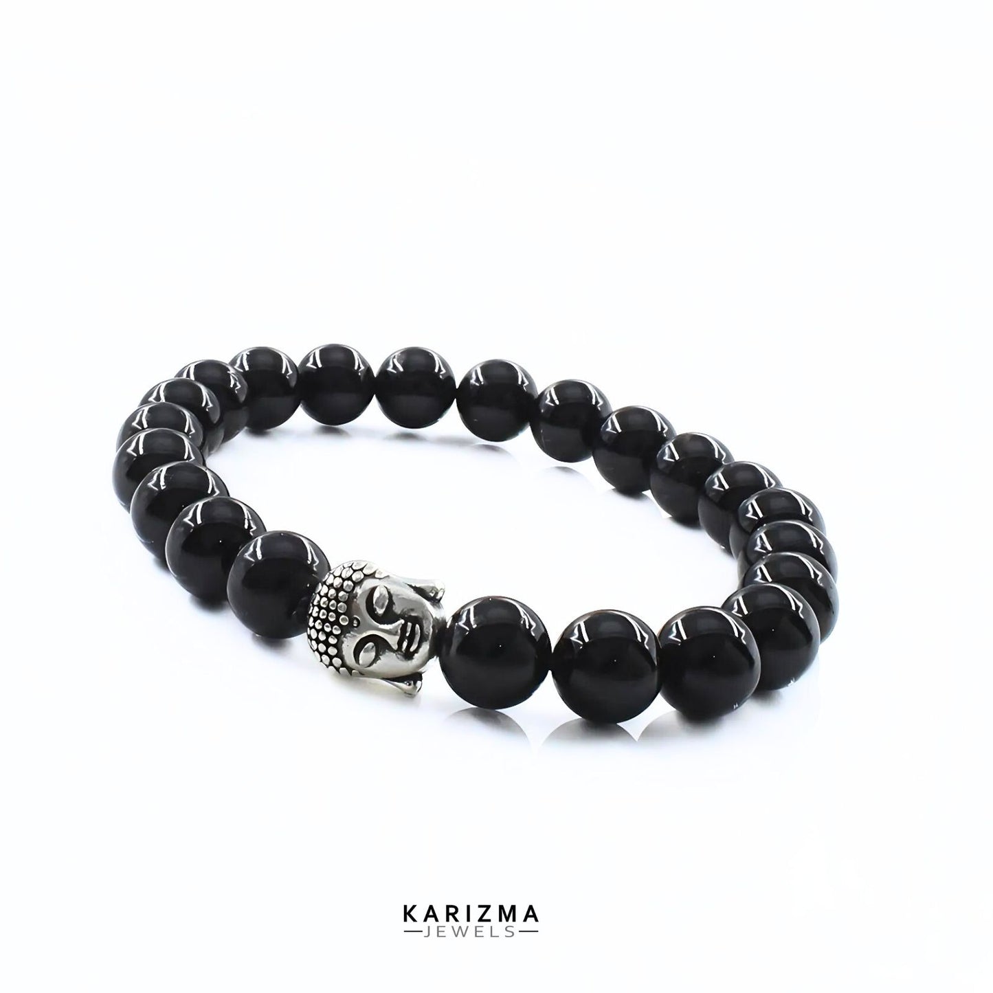 Natural Black Tourmaline Stones Reiki Healing Buddha face Bracelet for Men and Women