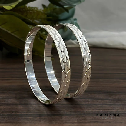 990 Real Sterling Silver Women cultural design Bangles Bracelet (Kangan) Pair - 6.2 CM