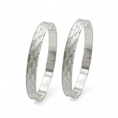 990 Real Sterling Silver Women cultural design Bangles Bracelet (Kangan) Pair - 6.2 CM