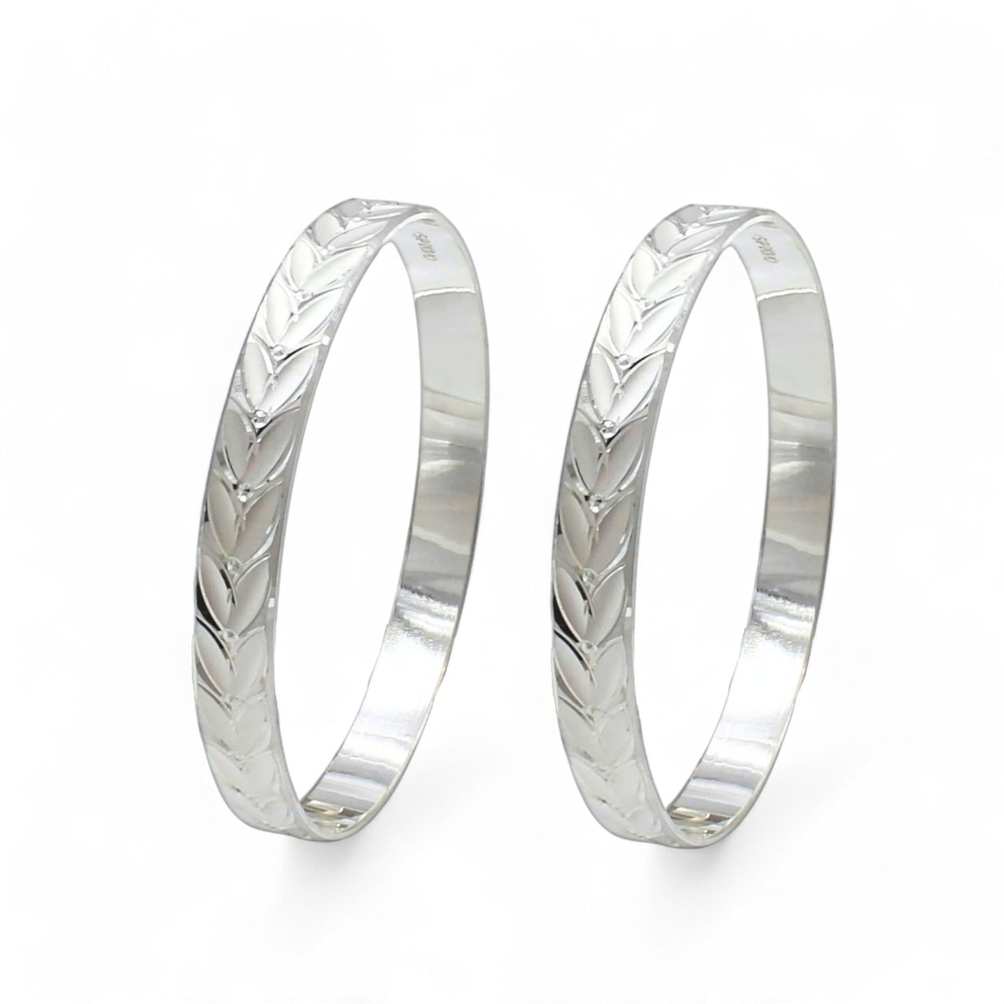 990 Real Sterling Silver Women Leaf design amazing Bangles Bracelet (Kangan) Pair - 6.3 CM