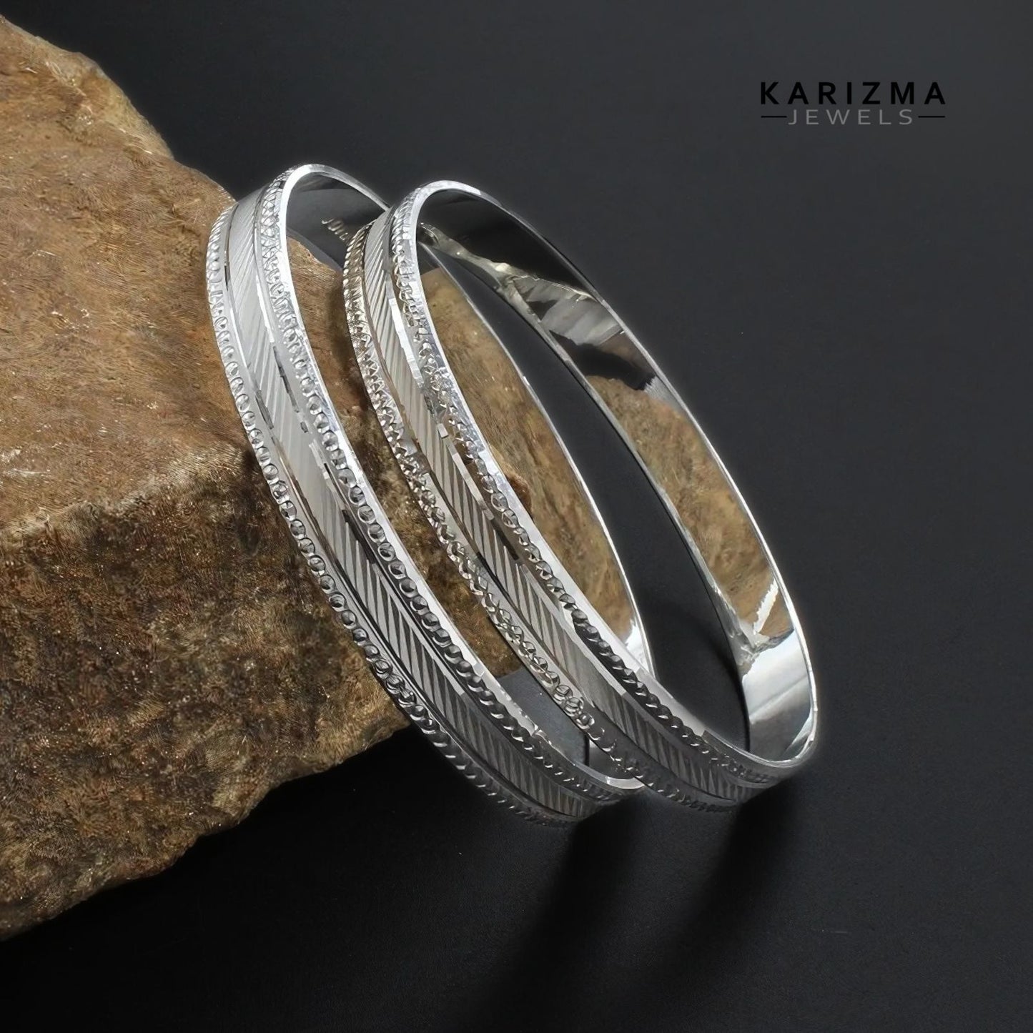 990 Real Sterling Silver Women party wear Bangles Bracelet (Kangan) Pair - 6.2 CM