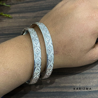 990 Real Silver Women daily wear  Bangles Bracelet (Kangan) Pair - 6.5 CM