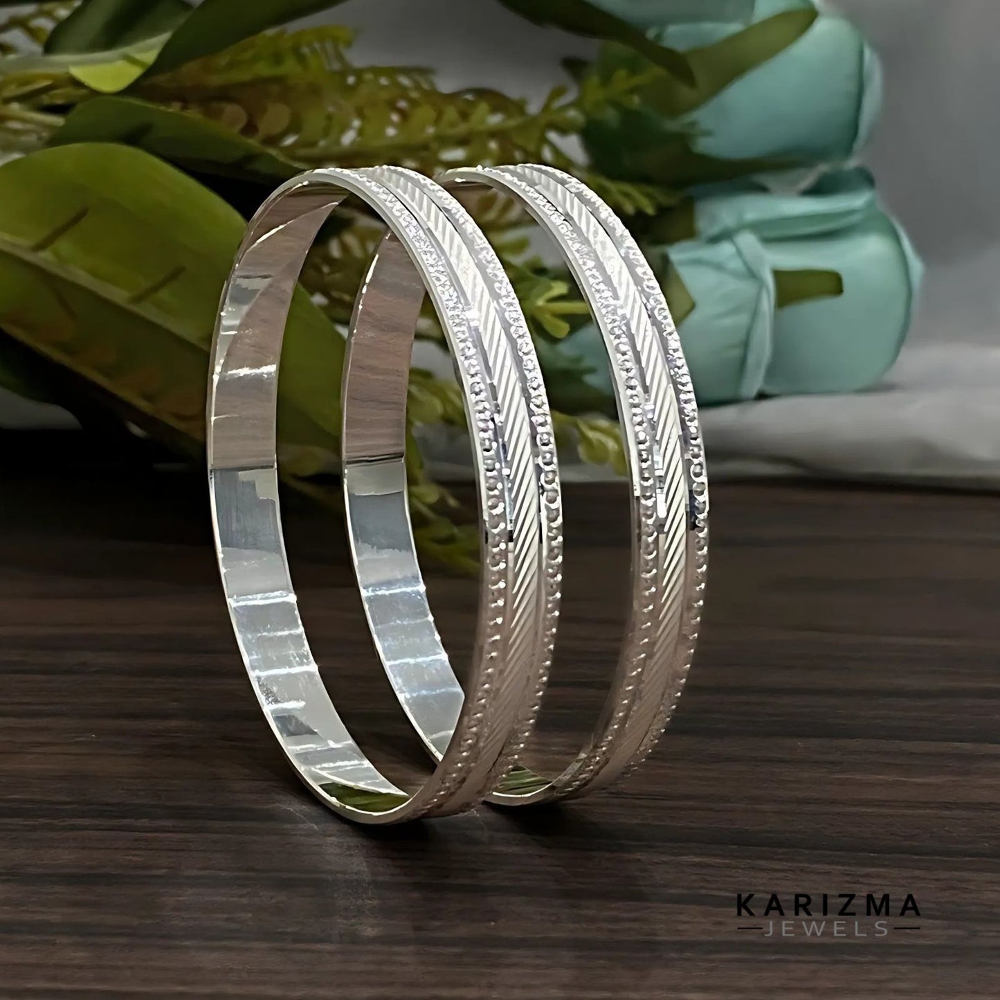 990 Real Sterling Silver Women party wear Bangles Bracelet (Kangan) Pair - 6.2 CM