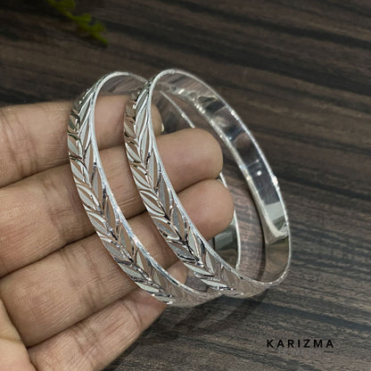 990 Real Sterling Silver Women Excellent Leaf design Bangles Bracelet (Kangan) Pair - 5.9 CM