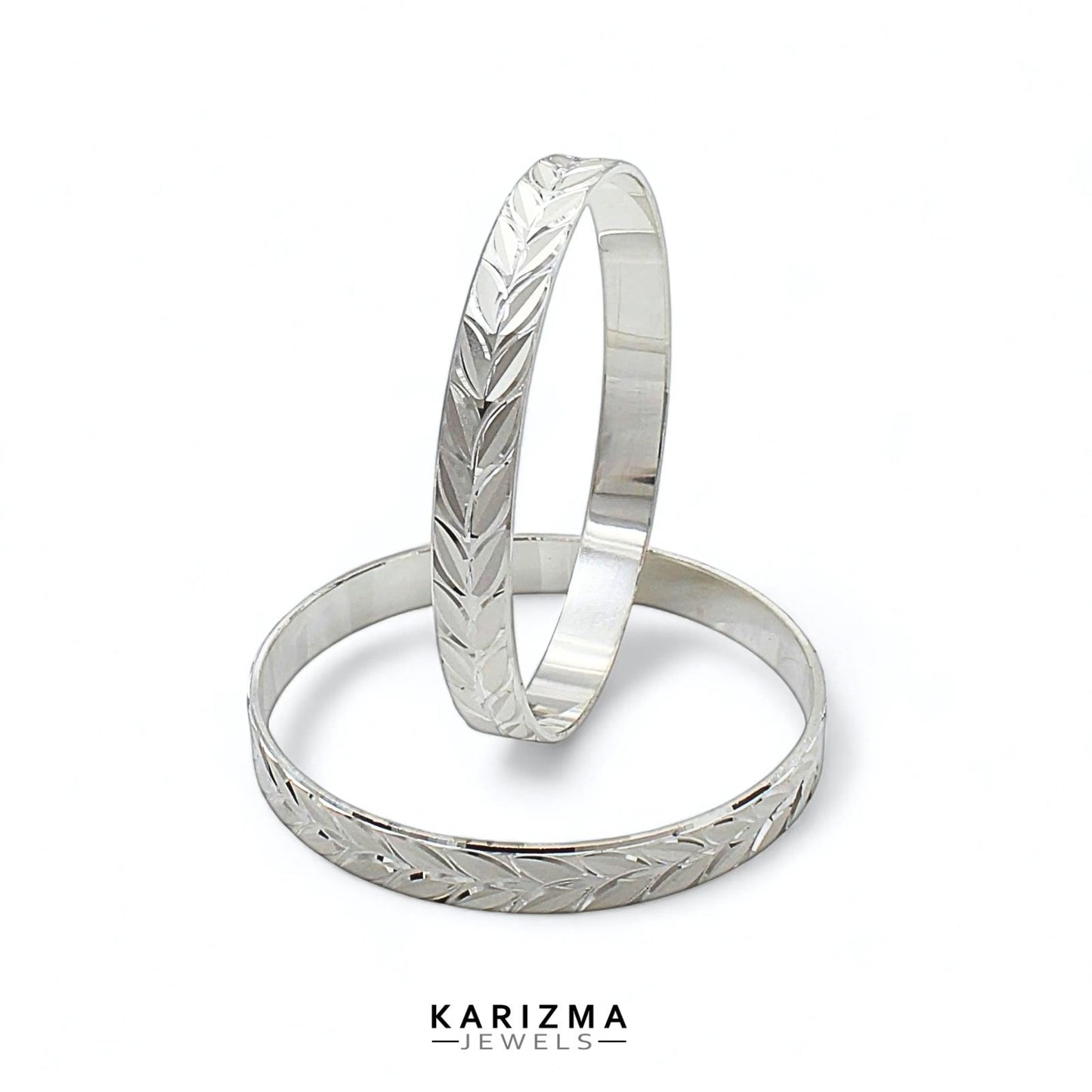 990 Real Sterling Silver Women Excellent Leaf design Bangles Bracelet (Kangan) Pair - 5.9 CM