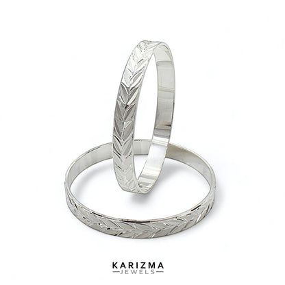 990 Real Sterling Silver Women Excellent Leaf design Bangles Bracelet (Kangan) Pair - 5.9 CM